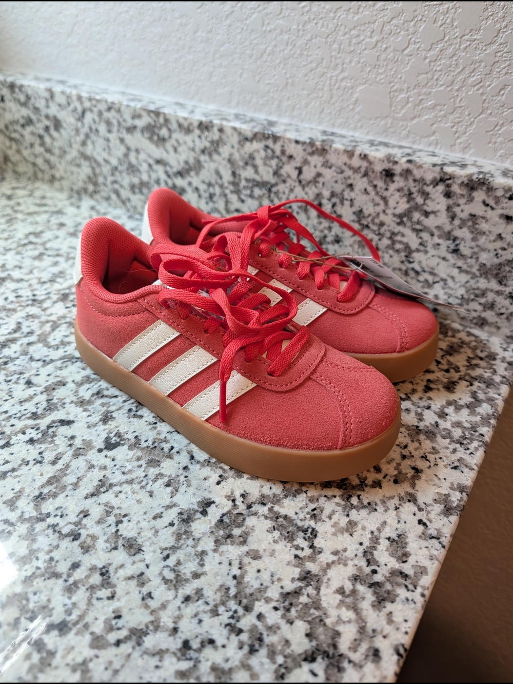 adidas Kids Coral Suede Sneakers with White Stripes
